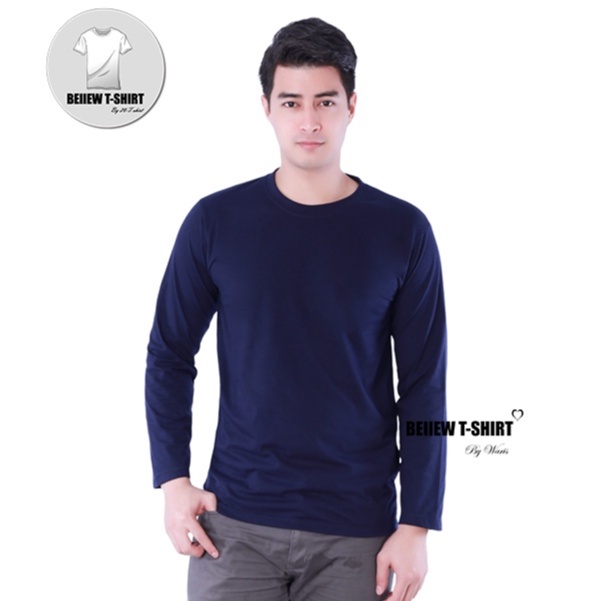 Beiiew Tshirt เสื้อยืดแขนยาวคอกลม(สีกรมเข้ม) ผ้านิ่ม สีไม่ตก ไม่ย้วย ไม่ต้องรีด