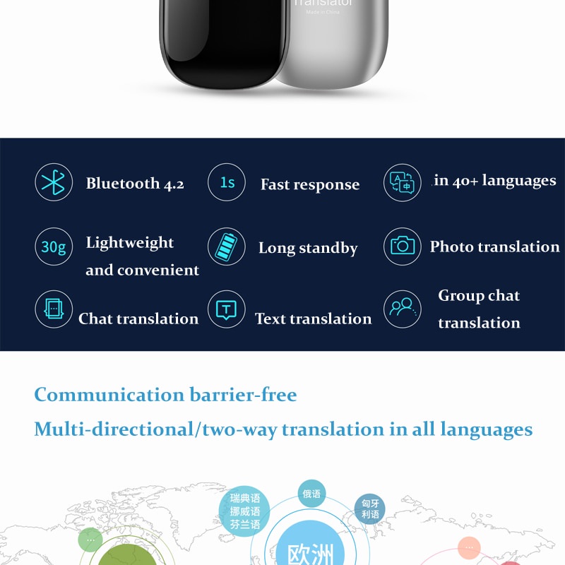 2025 ใหม่ G5 เครื่องแปลเสียงแบบพกพา Translaty Enence สมาร์ททันที Real Time Voice Language Translator Language Translator - รูปที่ 3