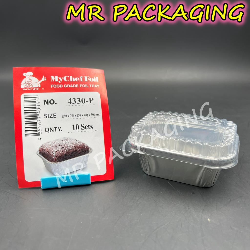 ถาดฟอยล์อลูมิเนียม 4330-P พร้อมฝาปิดใส [ 10 ชุด ] สี่เหลี่ยมผืนผ้า / ถาดฟอยล์ My Chef Star Products 