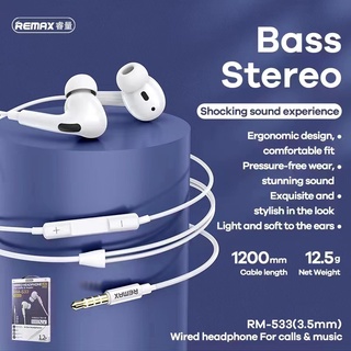 ของแท้👍🏻Remax รุ่น Rm-533 {3.5MM} music bass stereo to Aux หูฟัง สมอลล์ทอล์ค คุยโทรศัพท์ได้ พร้อมส่ง