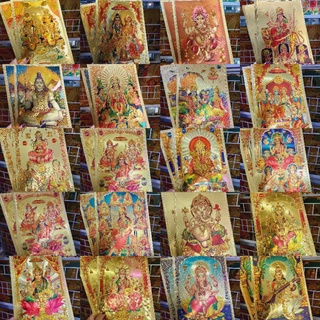 ( แผ่นทองขนาดใหญ่ A4  ) ॐ รูปแผ่นทอง พระพิฆเนศ พระแม่ลัษมี พระศิวะ พระแม่อุมา ครอบครัวองค์เทพ
