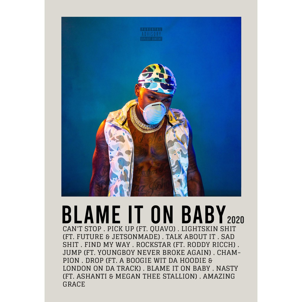 โปสเตอร์ปกอัลบั้ม Blame It on Baby by DaBaby สําหรับห้องพัก/บาร์เบอร์ยิม