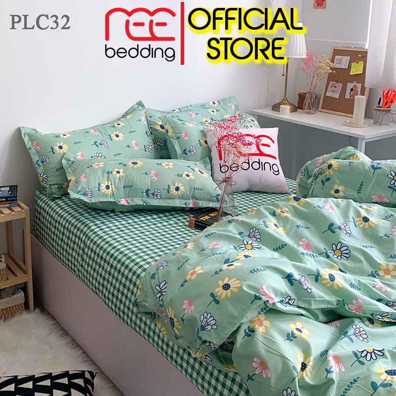 REE เครื่องนอน PLC32 ชุดเครื่องนอนโพลีคอตตอนพร้อมดอกไม้ลายตารางสีน้ําเงิน ทุกขนาดสําหรับเตียงและที่น
