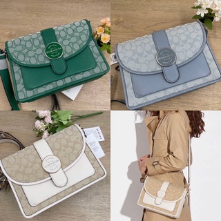 🎀 (สด-ผ่อน) กระเป๋า สีเขียว สีฟ้า ขาว 10 นิ้ว C8307 LONNIE CROSSBODY IN SIGNATURE JACQUARD