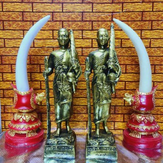 พระสิวลีเดินดงมหาลาภประทานทรัพย์สีทองเก่าฐานกว้าง 7 cm สูง 29 cm