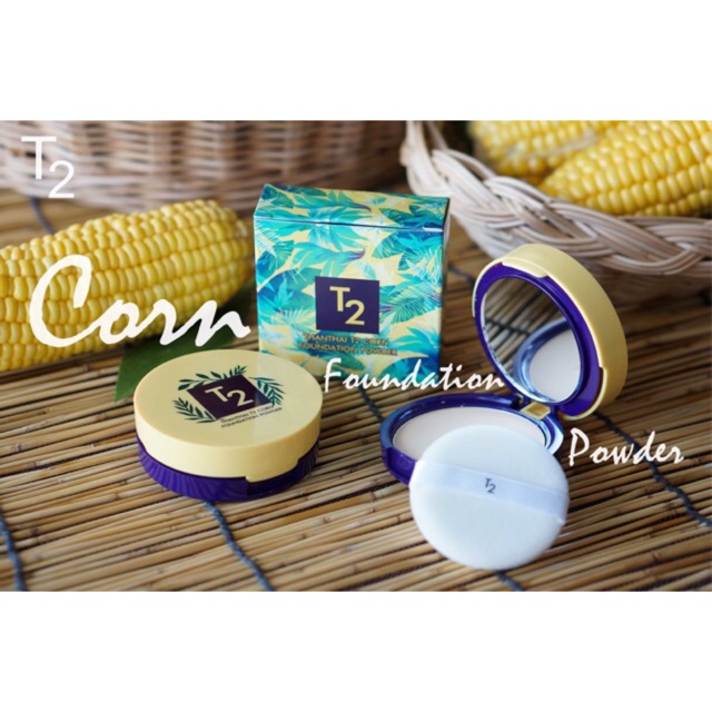 แป้งT2 แป้งพัฟสูตรข้าวโพดT2 CORN FOUNDATION POWDER ไม่อุดตันไม่ทำให้เกิดสิว ผสมรองพื้นและ กันแดดSPF3