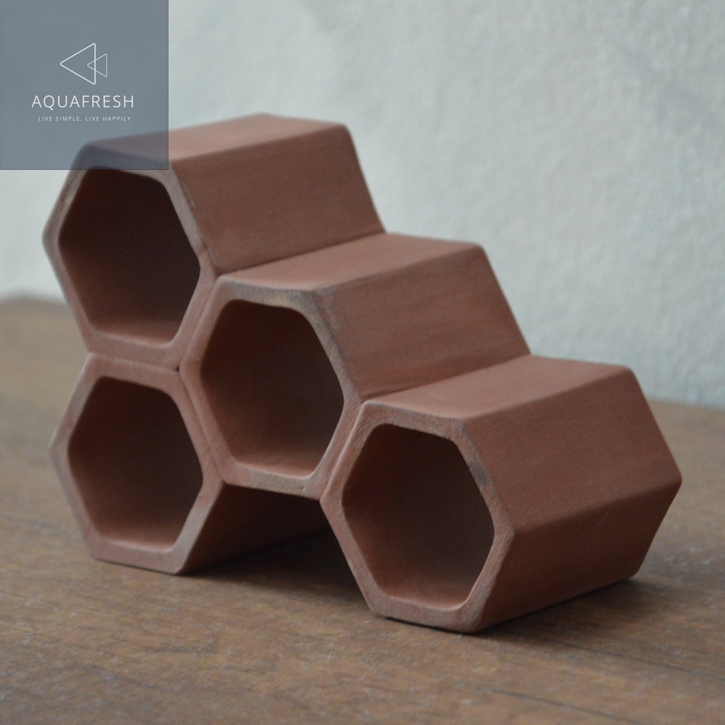 BEEHIVE X4 (M size) เซรามิครูปทรงรังผึ้ง 4 ช่อง ตกแต่งตู้ปลา เป็นบ้านกุ้ง/ปลา - รูปที่ 4