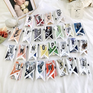 ผ้าพันคอ ผ้าเรยอน เนคไท ผูกโบว์ ลายตัวอักษร 26 ตัว อเนกประสงค์ สําหรับตกแต่งกระเป๋า