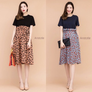 AR29🌷Dress oversize เดรสคัตตอนต่อชายลายสาดสี