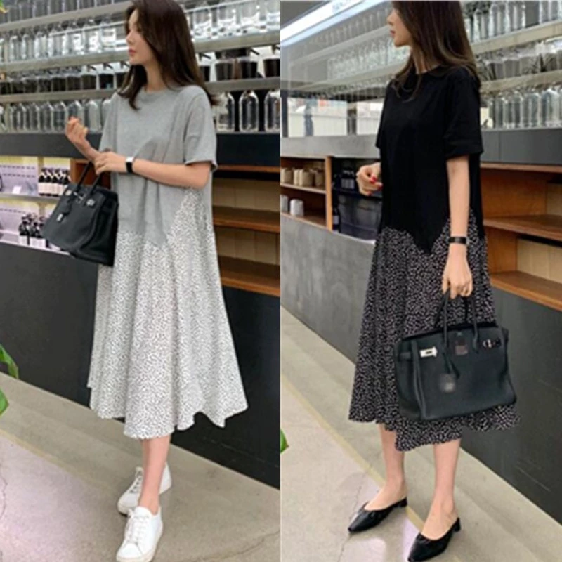 Oladivi Plus ขนาดผู้หญิงเสื้อผ้าแฟชั่นพิมพ์ Patchwork Midi ชุดฤดูร้อนใหม่สบายๆหลวมชุดขนาดใหญ่ Vintage สุภาพสตรีเสื้อผ้าขนาดใหญ่ 853 XL XXL 3XL 4XL 5XL F046