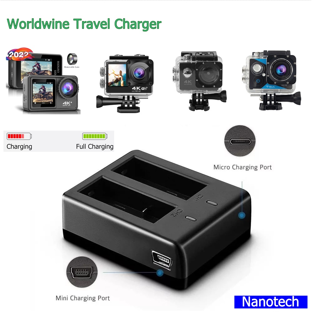 Nanotech เเบต 900 Mha แบตเตอรี่ + Dual Charger สำหรับ EKEN H9 H9R H3R H8R H8PRO H8 Nanotech
