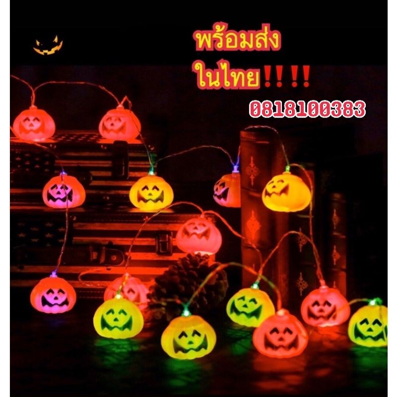 (พร้อมส่ง)ไฟ ไฟตกแต่ง Halloween ฮาโลวีน อุปกรณ์ตกแต่ง ไฟฟักทอง ยาว 2 เมตร มีเสียบปลั๊กและรุ่นใช้ถ่าน สะดวก