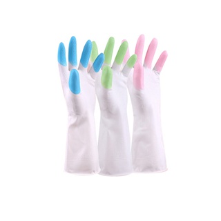 ถุงมือล้างจาน ทำความสะอาด ยืดหยุ่นกันน้ำ สีทูโทน 1คู่ คละสี /1480