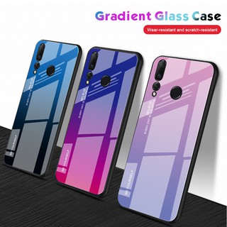 เคสโทรศัพท์กระจก เคสแข็ง เคสกระจกสีไล่ระดับสี Huawei Nova 4 Nova4 Shell Gradient colors Soft TPU Edge Tempered Glass Protective Phone Case Fashion Hard Cover เคสสีดำปก