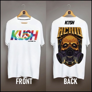 เสื้อทหาร - KUSH สีด้านหน้าออกแบบ (สีขาว) แรงบันดาลใจผ้าฝ้ายขนาดใหญ่เสื้อยืดหลวมเสื้อผ้าสําหรับผู้ช