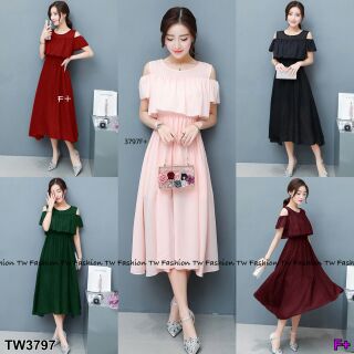 Dress ชีฟองเว้าไหล่-TW3797