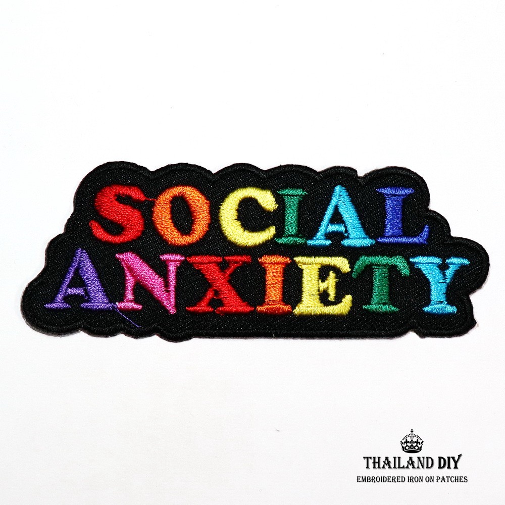 ตัวรีดติดเสื้อ งานปัก ต่อต้านสังคม คำ วัยรุ่น แนว กวนๆ Social Anxiety Patch wop DIY ตัวรีด อาร์มติดเ