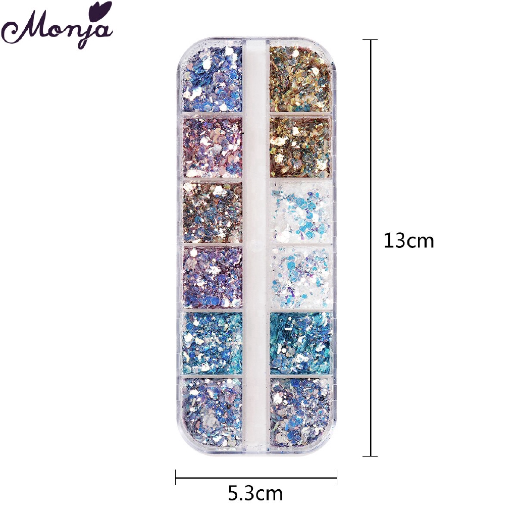 Monja เลื่อมเจลยูวี 3D 12 ช่อง หลายขนาด สําหรับตกแต่งเล็บ DIY - รูปที่ 6