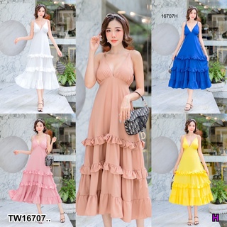 👗Pfashion [ส่งไว!!🚛] P16707 เดรส สายเดี่ยว แต่งระบาย ปรับสายได้..