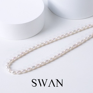 SWAN - Freshwater Pearl Necklace สร้อยคอเงินแท้ มุกแท้มุกน้ำจืด ทรงไข่ ทรงรี