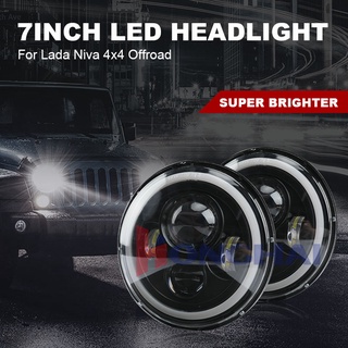 LED HeadLight Bulbs 7 inch Round Motorcycle LED HeadLamp Angel Eyes 12V 24V DRL &amp;amp; Amber Turn Signal Lights H/L Beam