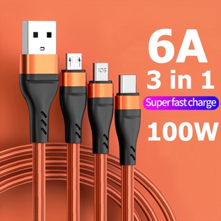 ReadyStock 100W 6A ที่ชาร์จเร็วสุด 3 ใน 1 สาย Micro Usb / Type-C / สายโทรศัพท์ สายชาร์จ charging cable