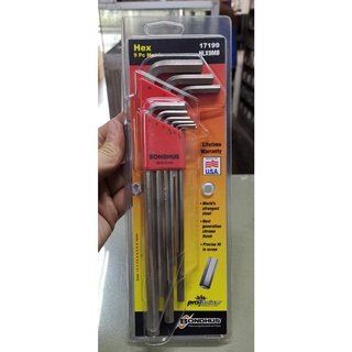 BONDHUS​ ประแจแอลชุบขาวยาว​แบบชุด​ 1.5-10mm BONDHUS HLX9MB