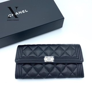 👜New 👜Chanel Boy Wallet Black Caviar RHW 💖สีดำ Holo 29