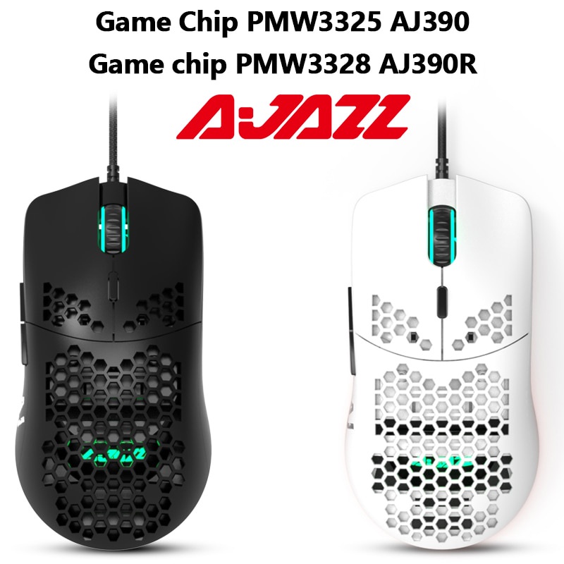 Ajazz AJ390/AJ390R เมาส์สําหรับเล่นเกมแบบมีสาย USB 6 ปุ่มเมาส์น้ําหนักเบา 16000DPI RGB เมาส์ตั้งโปรแ