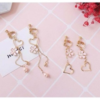 Sakura x heart earring ต่างหูหนีบ