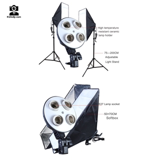 โคมไฟสตูดิโอ SoftBox 50x70 ชุดขั้วหลอดสี่ขั้วเซรามิค พร้อมขาตั้งไฟยาวได้ถึง2เมตร รวมทั้งหมด2ชุด