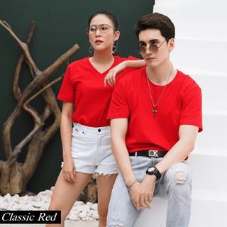 พิมพ์นิยม ® เสื้อยืดพร้อมส่ง !! Cotton100% No.32 Semi (คอกลม/คอวี) 📣📣 เสื้อยืดสีพื้น Classic Red (สีแดง) 📣📣