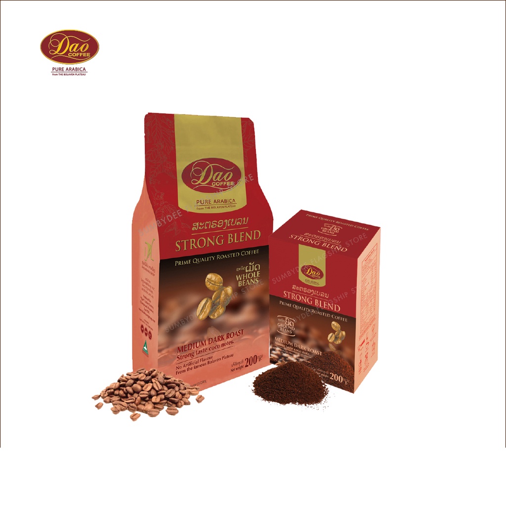 กาแฟดาว Dao Strong Blend Whole Beans & Ground Beans Coffee  สตรอง เบลนด์ สีแดง (ขนาด 200g. x 2 ชิ้น)