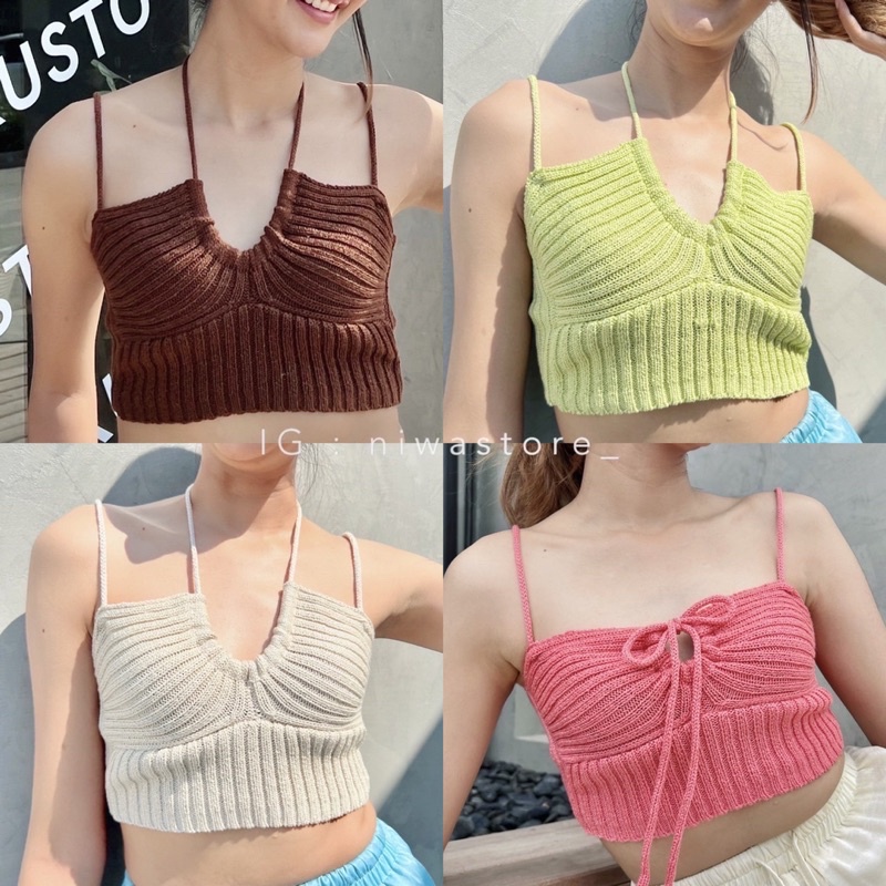 Onnie top 🦋 เสื้อไหมพรมรุ่นใหม่ค่า  ตัวนี้ดีเทลเก๋นะค่า สามารถนำเชือกด้านหน้ามาผูกคอ หรือ ผูกเป็นโบว