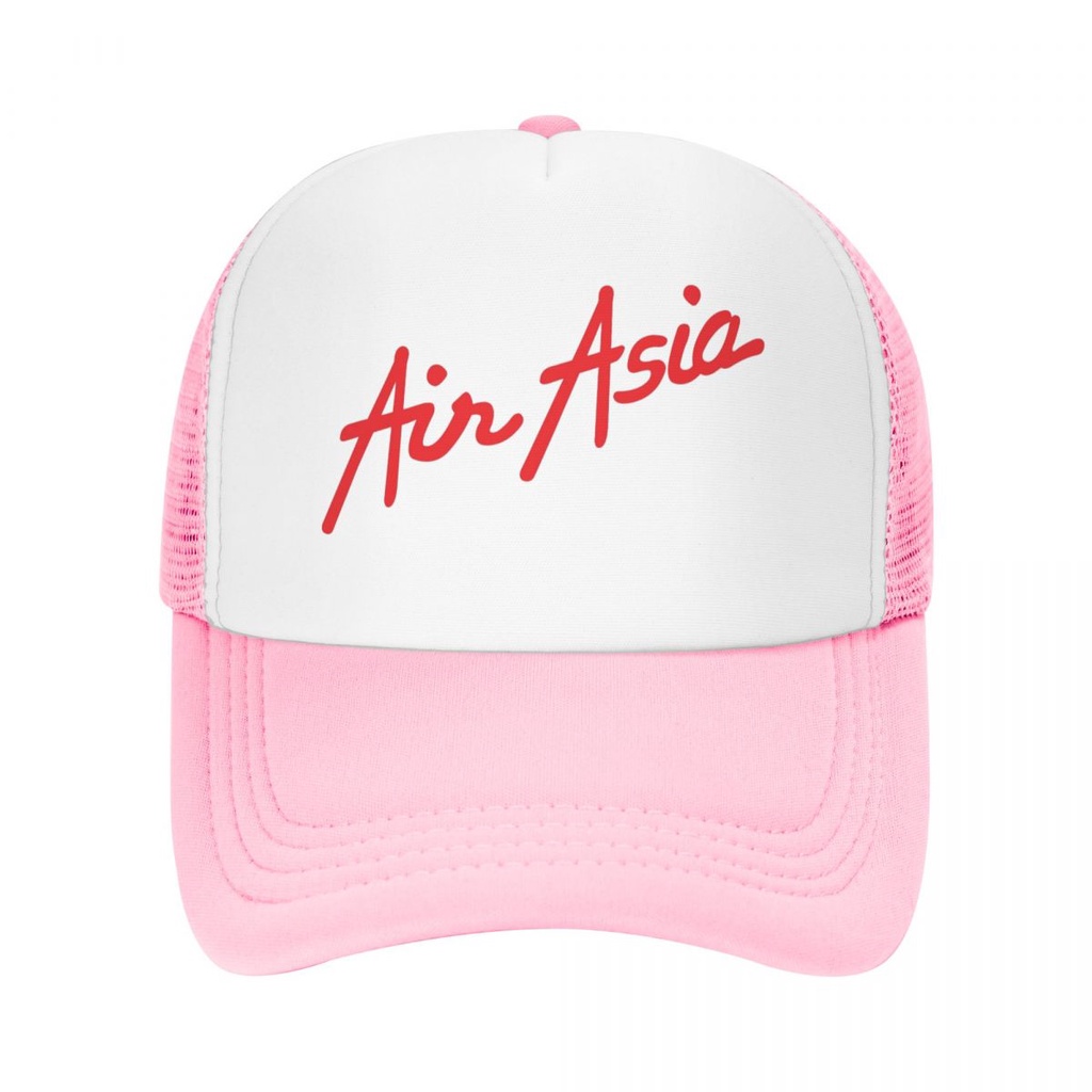 AirAsia ผู้ใหญ่ตารางสุทธิหมวก Trucker ผู้ชายผู้หญิงแบน Brim เบสบอลหมวก High-Stiff ตาข่ายปรับ Unisex 