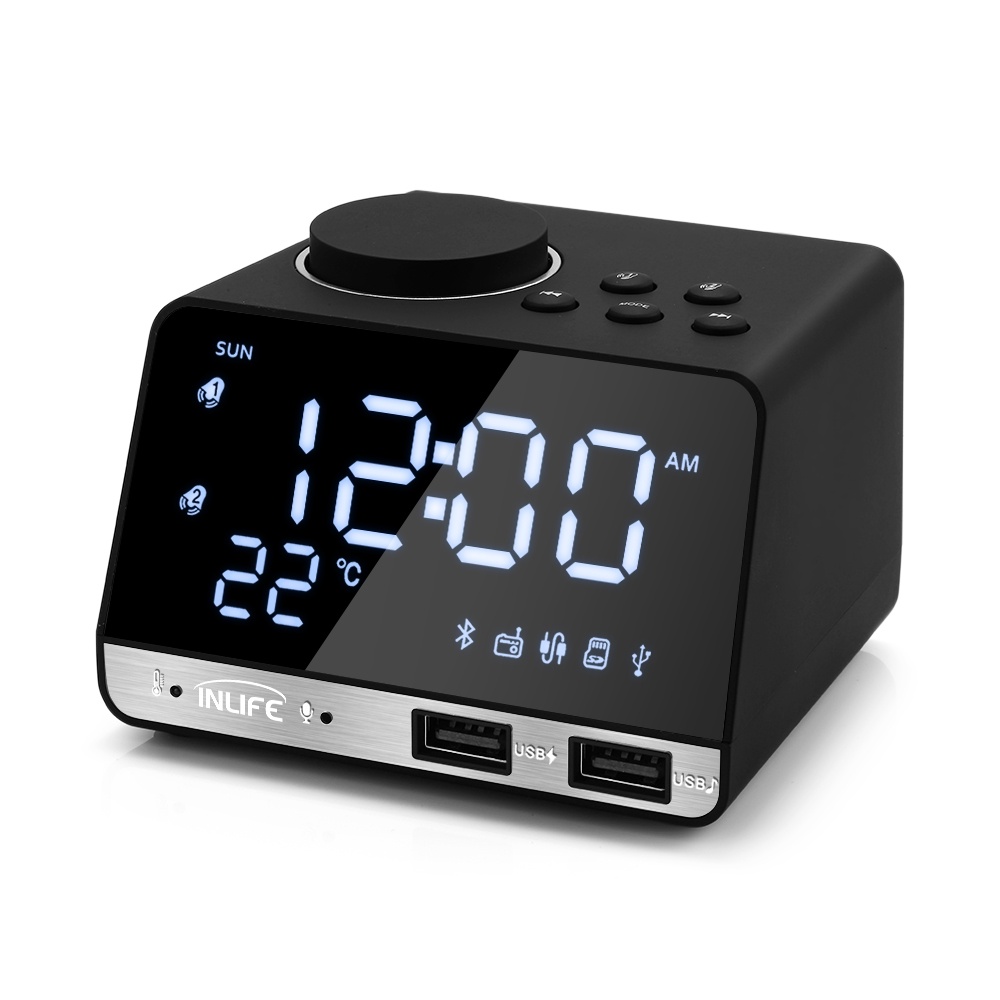 K11 Bluetooth-compatible 4.2 Radio Alarm Clock Speaker With 2 USB Ports ...