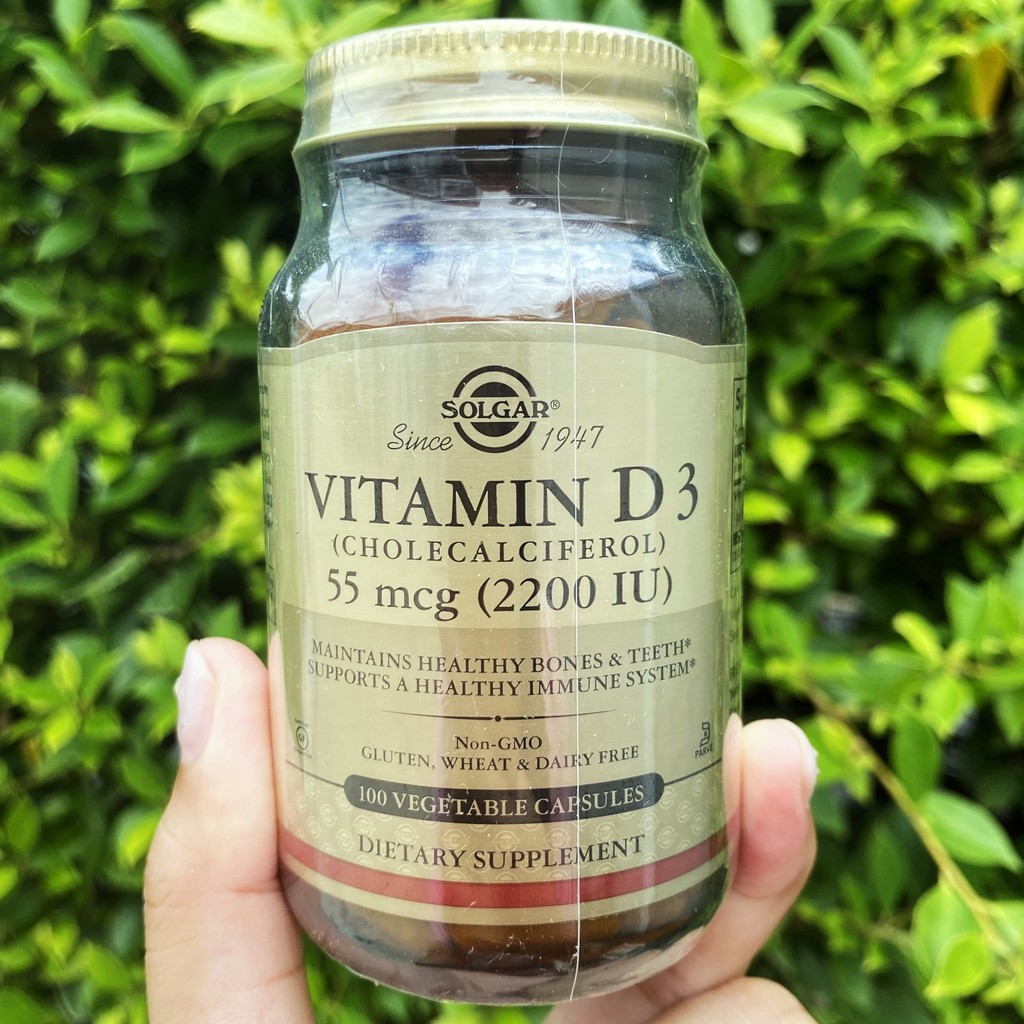 วิตามินดี 3 Vitamin D3 (Cholecalciferol) 55 mcg (2200 IU) 100 Vegetable Capsules (Solgar®)