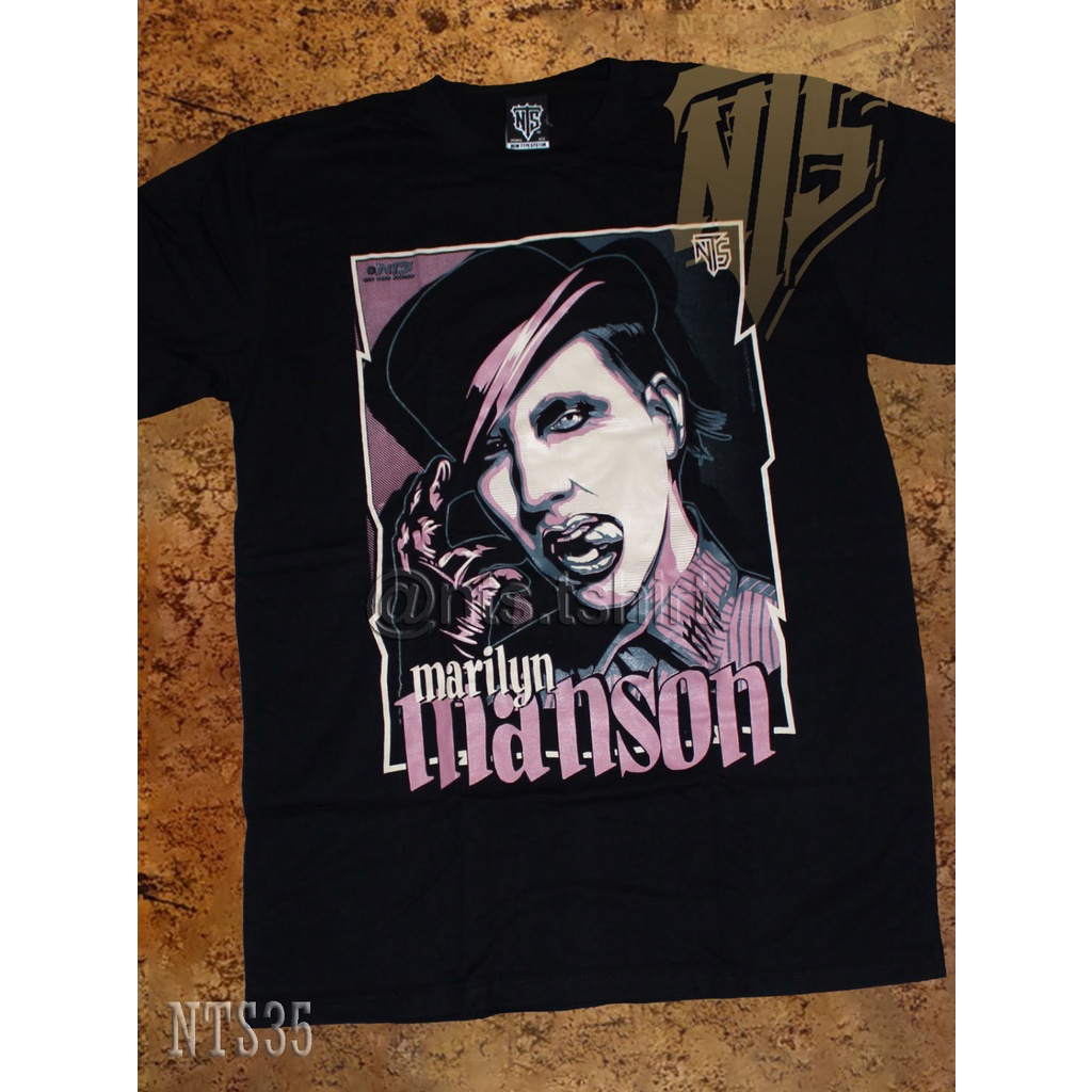 ผ้าฝ้าย 100% 35 Marilyn Manson ROCK เสื้อยืด เสื้อวง เสื้อดำ สกรีนลายอย่างดี ผ้าหนานุ่ม ไม่หดไม่ย้วย  T SHIRT S M