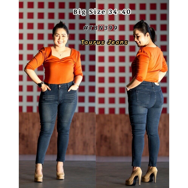 กางเกงยีนส์Big Size 9 ส่วน ผ้าซาร่า สี deep blue jeans 