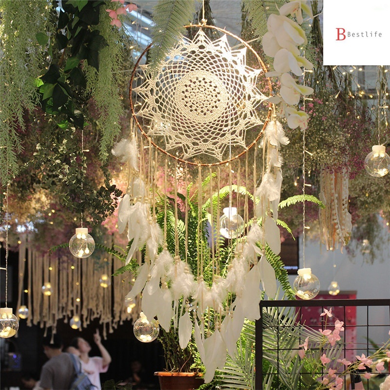 Bestlife Handmade Feather Dream Catchers 40 ซม.ขนาดใหญ่รอบแหวนโลหะวงกลมแขวนตกแต่งงานแต่งงานกลางแจ้งห้องนอนตกแต่งบ้าน