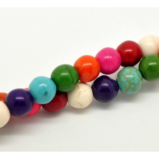 ลูกปัด Gemstone Howlite Turquoise สังเคราะห์เกรด B เม็ดกลมคละสี ขนาด8mm(3/8"), 40cm long, 1 เส้นประมาณ50 เม็ด