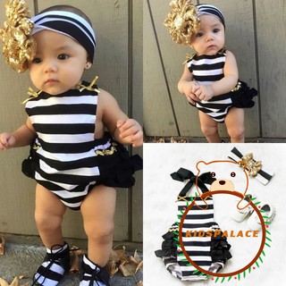 SPT-เด็กทารกน่ารักเสื้อผ้า Stripe Bodysuit Romper Jumpsuit Hairband ชุด Sunsuit