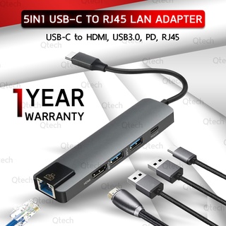 5 In 1 อะแดปเตอร์ USB Type C Hub HDMI Rj45 Lan Adapter for MacBook Pro Thunderbolt 3, USB C to Ethernet Adapter USB-C Charger Port รองรับ สมาร์ทโฟน คอมพิวเตอร์ แท็บเล็ต