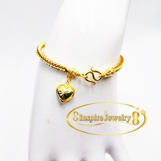 Inspire Jewelry สร้อยข้อมือลายสี่เสา ห้อยหัวใจทองตอกลาย เส้นขนาด 1 บาทพร้อมถุงกำมะหยี่                  .