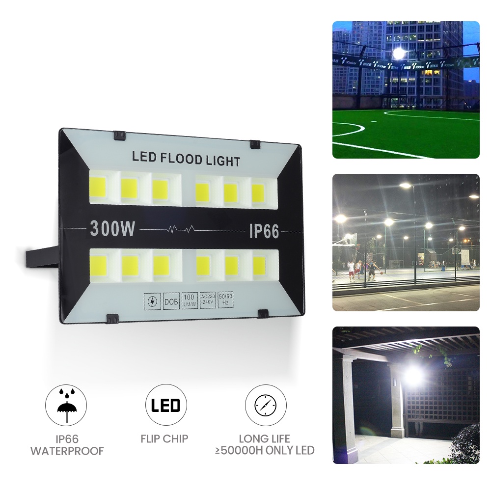 โคมไฟ 220Vสปอตไลท์ ไฟLEDกลางแจ้ง IP66 กันน้ำ 50W 100W 200W 300W SUPER Brightขาวเย็นFloodlightสำหรับลานสวน