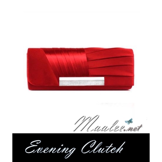พร้อมส่ง Evening Clutch กระเป๋าออกงาน สีแดง จับเดรปใส่ของได้เยอะจุใจ มาพร้อมสายโซ่ยาว