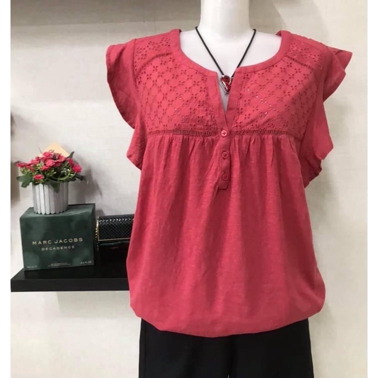 KAREN SCOTT เสื้อยืดไหล่ลูกไม้