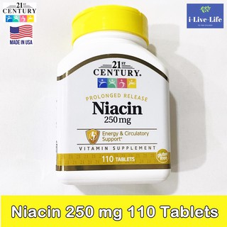 ไนอะซิน วิตามินบี 3 Niacin 250mg Plus Calcium 125mg 110 Tablets - 21st Century ชนิด Prolonged Release