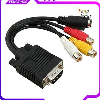 【FT】VGA To S-Video 3 RCA Composite AV TV Out อะแดปเตอร์แปลงสายเคเบิ้ล สําหรับ PC Laptop