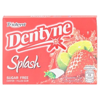 🔥ยอดนิยม!! เดนทีน สแปลช หมากฝรั่งชูการ์ฟรีรสสตรอเบอร์รี่สอดไส้ไลม์ 15.2กรัม Dentyne Splash Strawberry with Lime Flavoure